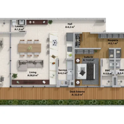 Apartamento garden no Terrazas do Porto